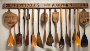 An image of auction paddles hanging on a wall.