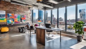 An image of a freight broker's office overlooking the city.