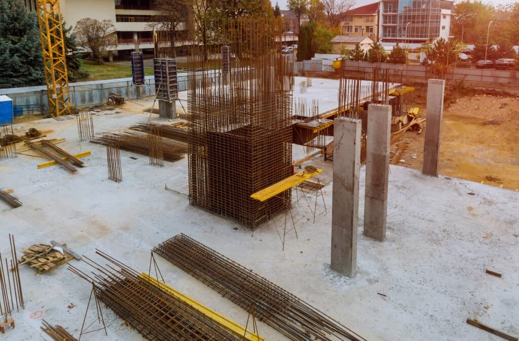 Foundation for new construction of apartment house a new building with cement and reinforcements